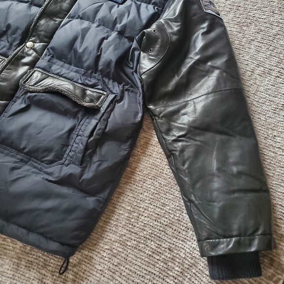 Pelle Pelle Elite Series Black & Blue Mixed Media Puffer Jacket Leather Sleeves - Picture 5 of 16